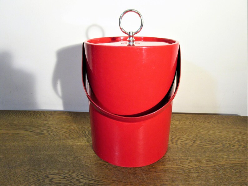 Large Vintage Ice Bucket Mid Century Shiny Red Vinyl Ice Etsy