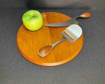 Vintage DANSK Torun Denmark Teak Cutting Board with Cheese Knife and Slicer - Danish Modern Hostess Gift