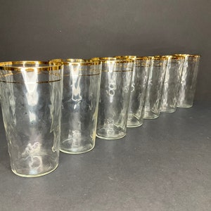 Vintage Gold Rim Flat Tumbler or Highball Glass - Set of 7 - Holds 10 ounces - Diamond Optic Blown Glass - Vintage Barware