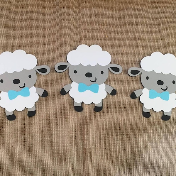 Lamb Die Cut Set of 3 with Bow tie, Lamb Baby Shower, Lamb Birthday,Farm Birthday