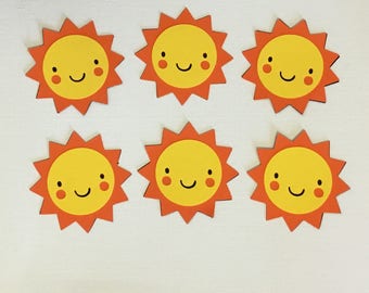 Smiling Sun die cuts set of 6, Summer die cut, Beach Die cut, Yellow Sun, You Are My Sunshine Party, Sunshine Birthday,