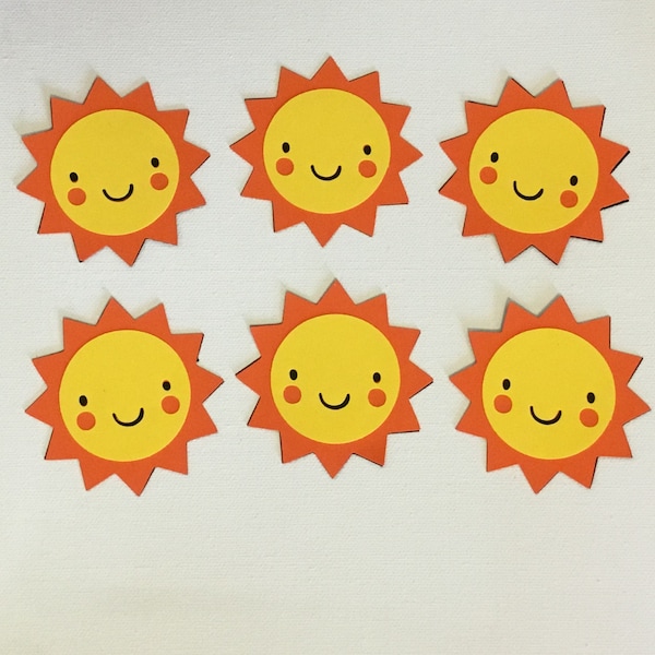 Smiling Sun die cuts set of 6, Summer die cut, Beach Die cut, Yellow Sun, You Are My Sunshine Party, Sunshine Birthday,