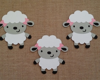 Lamb Die Cut set of 3 with bows, Lamb Baby Shower, Lamb Birthday, Farm Birthday