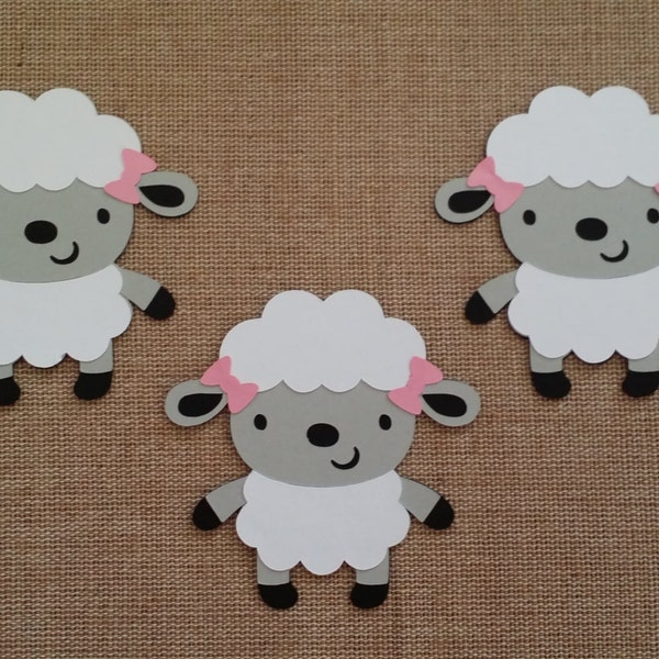 Lamb Die Cut set of 3 with bows, Lamb Baby Shower, Lamb Birthday, Farm Birthday