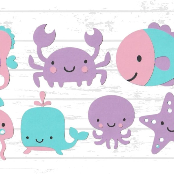 Under the Sea Animal Die Cut Set of 7, Under the Sea Party, Blue, Pink and Purple Under the Sea, Girls Birthday