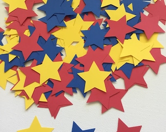 150 Piece Star Confetti, Superhero Confett, Superhero Party Decor, Star Confetti, Birthday Confetti, Red, Blue and Yellow Confetti