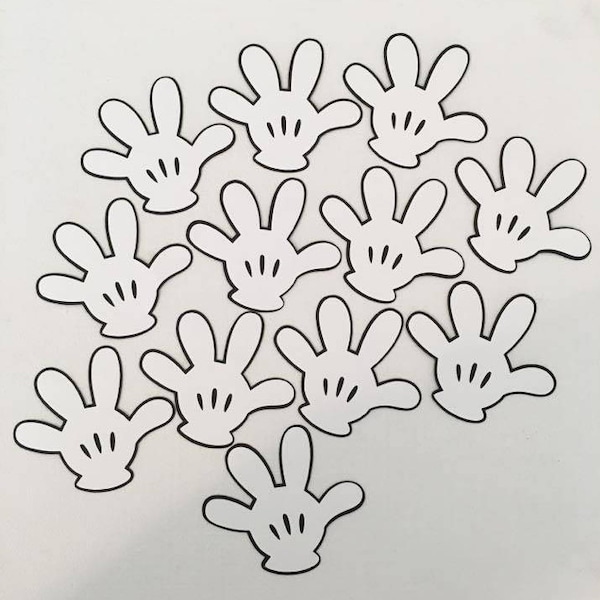 Set of 12-Mickey Hands Die Cuts-Black and White