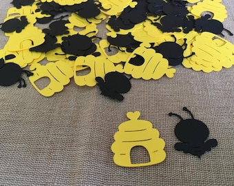 100 piezas de confeti de abejas, confeti de abejorros, fiesta de mamá a abeja, baby shower, confeti negro y amarillo, fiesta de abejas, confeti de colmena