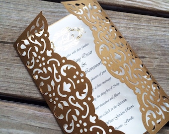 Elegant Wedding Invitation, laser cut, Modern Wedding, Monogram, Foiled, Gate-fold