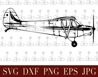Digitaal bestand van tailwheel vliegtuig piper cub side view - digitale download - afdrukbaar