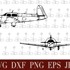 Digital File Bundle of a Mooney M20J General Aviation Airplane - Side and Front View - Digital Download Printable