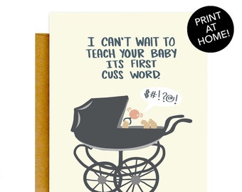 PRINTABLE Baby Shower Card, Funny Expecting Card, Pregnancy Card, Baby Shower Card, Funny New Baby Card, New Parents Card, Baby Card, Funny