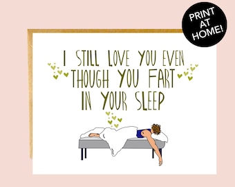 Printable Fart Card, Valentines Day Card, Anniversary Card, Card for Boyfriend, Card for Girlfriend,Card for Him, Love Card, Fart Card