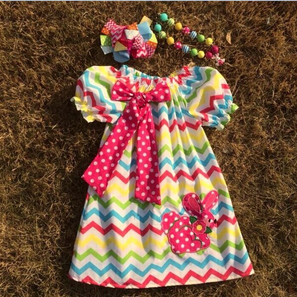 Toddler Girls Easter Dress with Chunky Gumball Necklace & Headband