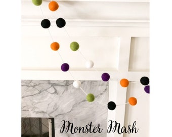 Halloween Felt Ball Garland - Halloween Garland - Halloween Mantel Decor - Halloween Pom Poms - Halloween Banner - Colorful Halloween Decor