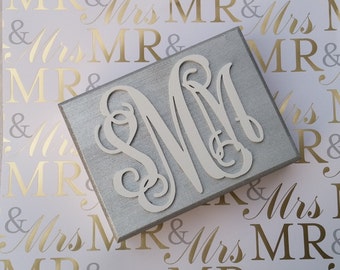 Silver or Gold Monogrammed & Rhinestone Ring Bearer Box Keepsake - Wedding Bling - Walk your rings down the aisle in style SIZE- 6x2x4