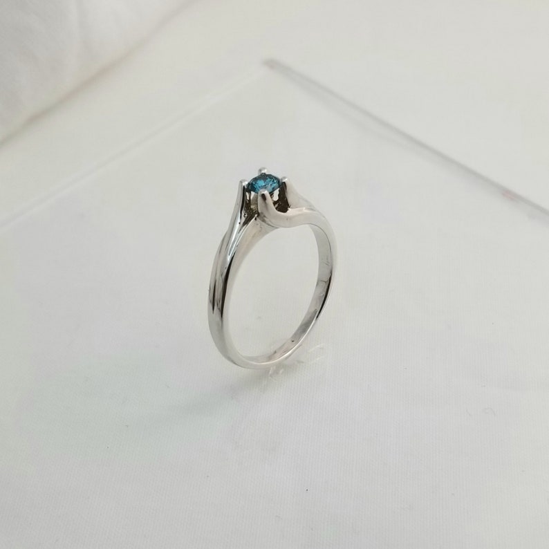 Genuine 14kt White Gold Ring with Genuine Blue Colored Enhanced Diamond L1578
