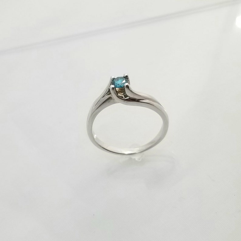Genuine 14kt White Gold Ring with Genuine Blue Colored Enhanced Diamond L1578