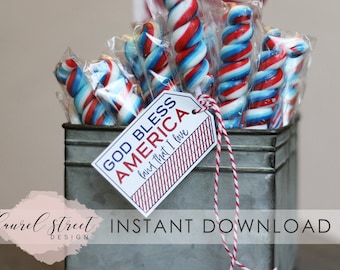 Patriotic Printable - God Bless America - Land that I Love - Instant Download - 4th of July party favor - Independence Day Party Printable