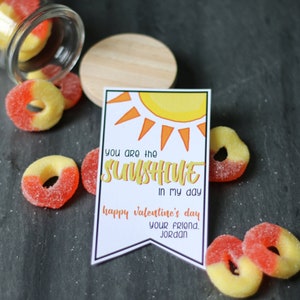 Valentine imprimible - ¡Eres el SUNSHINE en mi día! - PERSONALIZADO - Favor del Sol - Sol San Valentín Imprimible