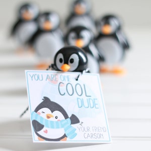 Valentine Printable - You are one COOL DUDE! - PERSONALIZED -  Penguin Party Favor - Penguin Gift Tag