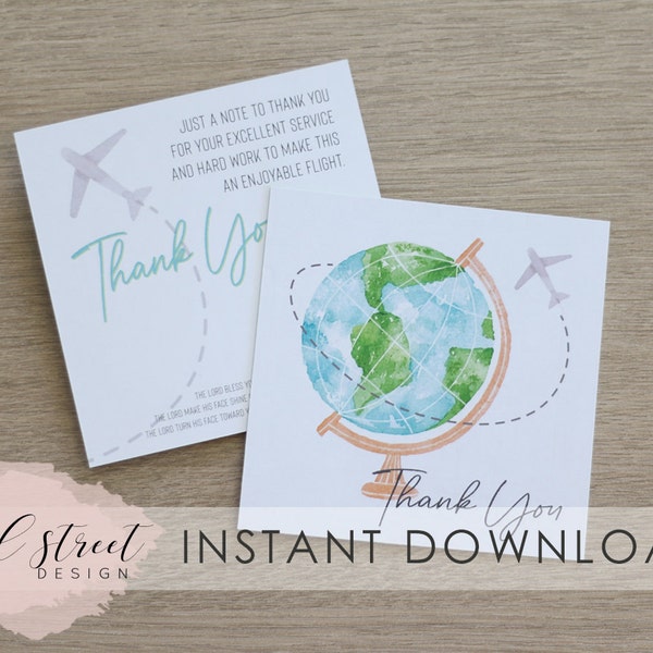 Flight Attendant Thank You card - Flight Attendant gift - Thank You card - Instant Download - Printable