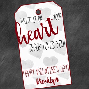 Valentine-Printable - schreiben Sie es auf Ihrem Herzen, JESUS liebt dich! -Personalisierte - Happy Valentinstag - Valentinstag-Tag