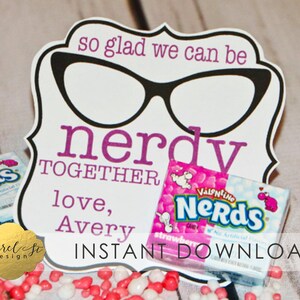Valentine Printable - So Glad We Can Be NERDY together! -INSTANT DOWNLOAD - Mini Nerds - Nerd Treat Tag
