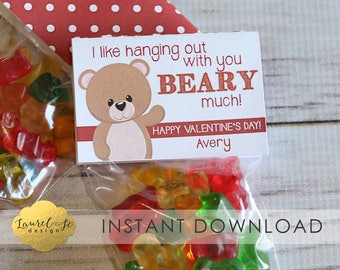 Valentine Printable - I like hanging out with you BEARY MUCH - INSTANT Download - Classroom Valentine