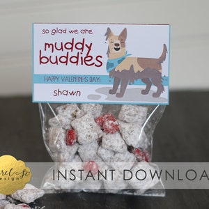 Valentine Printable - So Glad We Are MUDDY BUDDIES! - Instant Download - Puppy Chow Favor - Muddy Buddy Valentine- Puppy Chow Valentine