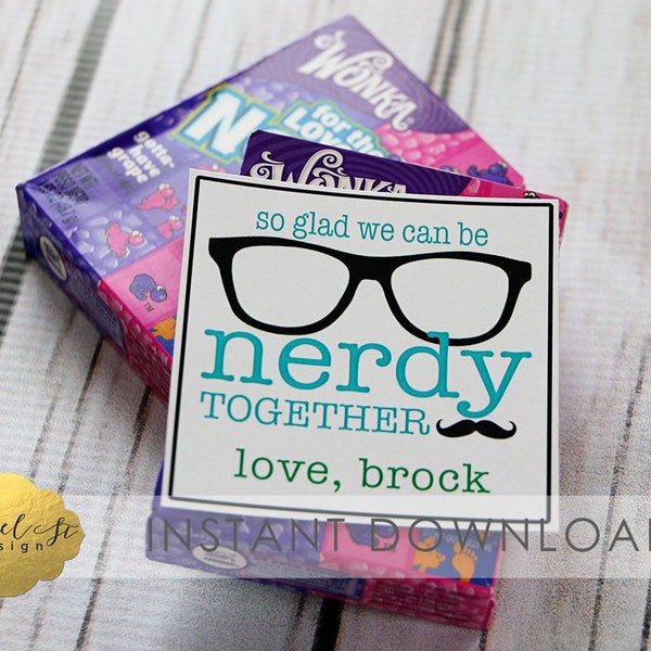 Valentine Printable - So Glad We Can Be NERDY together! - INSTANT DOWNLOAD - Blue and Green - Nerds Valentine