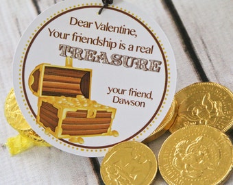 Valentine Printable - Your FRIENDSHIP is a real TREASURE! - PERSONALIZED - Gold Coin Valentine Printable - Treasure Valentine