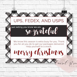 Thank You Delivery Drivers! - INSTANT DOWNLOAD - Merry Christmas to your delivery drivers - Happy Holidays to mail carrier - Printable PDF