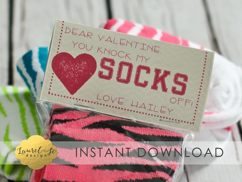 Valentine Printable You Knock My Socks Off INSTANT DOWNLOAD Socks Valentines image 1