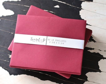 WINE ~ BURGUNDY ~ GARNET ~ A2  Envelopes  (deep, dark red) ~ Invitation Envelope ~ A2 = 4 3/8" x 5 3/4" ~ qty 25