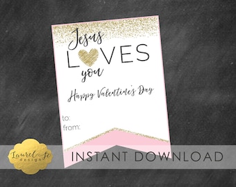 Valentine Printable - JESUS LOVES YOU! - Instant Download - Valentine Favor - Valentine Tag