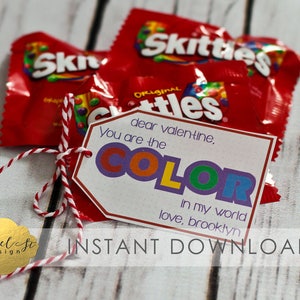Valentine Printable - You are the COLOR in my world! - Instant Download - Skittles - Rainbow Valentine