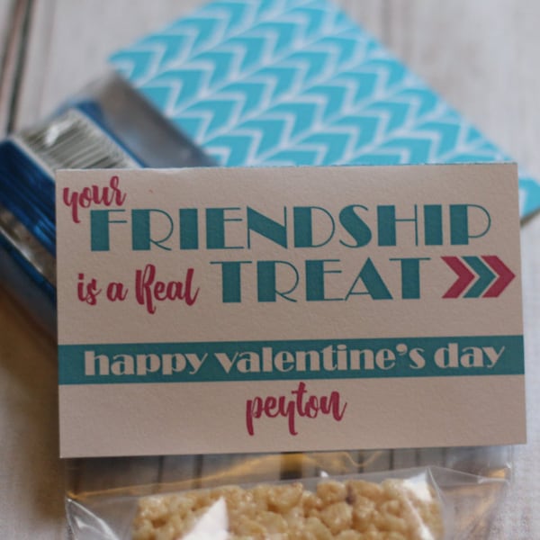 Valentine Printable - Your Friendship is a Real Treat - PERSONALIZED - Rice Krispie Treats - Rice Krispie Cereal Valentine