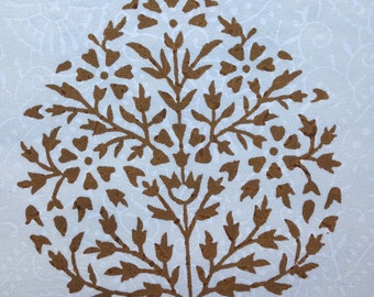 Hand Block Printed Placemats- Pure Cotton- Cream and Gold