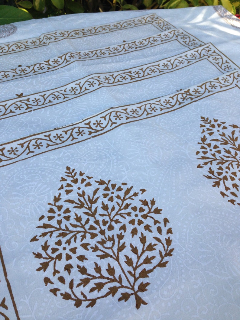 Hand Block Printed Placemats Pure Cotton Cream and Gold image 2