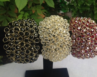 Crochet Wire and Crystal Beads Bracelets, Cuff Style