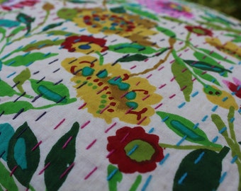 Printed, Floral Pillow Covers with Kantha Work