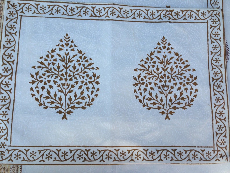 Hand Block Printed Placemats Pure Cotton Cream and Gold image 3