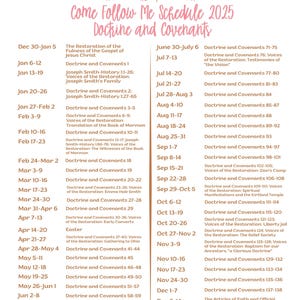 2025 Come Follow Me Doctrine and Covenants Reading Schedule