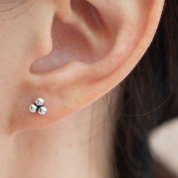 Tiny Three Dot Trio Stud Earrings in Sterling Silver | Everyday earrings