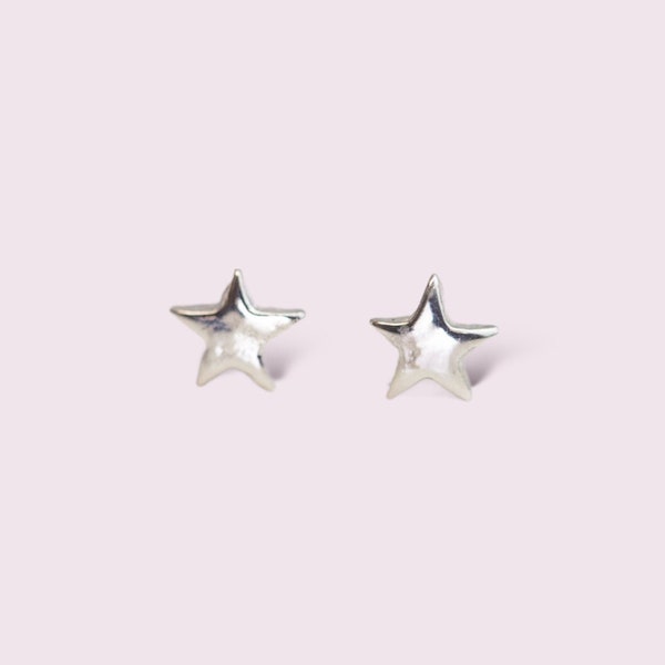 Puffy star stud earrings | 925 Sterling Silver Star Studs Earring, Star Earrings