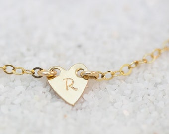 SS GF // Pulsera inicial de corazón pequeño / Pulseras monograma iniciales / Joyería personalizada personalizada