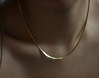 Gold Snake Chain Necklace // Herringbone Necklace // Gold chain necklace