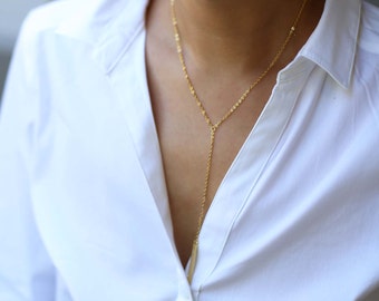 Long Bar Lariat Necklace / Simple lariat necklace / gold Y necklace / dainty chain Y lariat / Everyday Modern jewelry