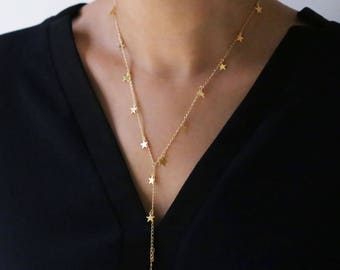 Star Dangle Lariat & Y Necklace // Star Necklace // Gold star necklace